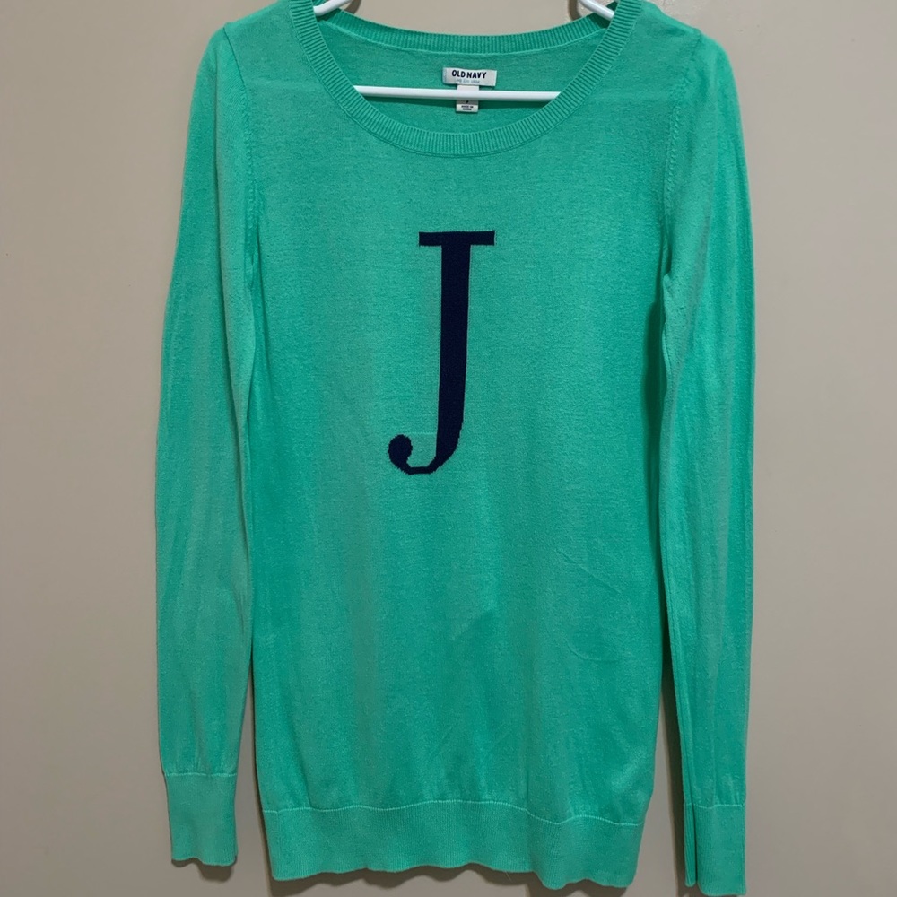 Old Navy “J” sweater, size small
